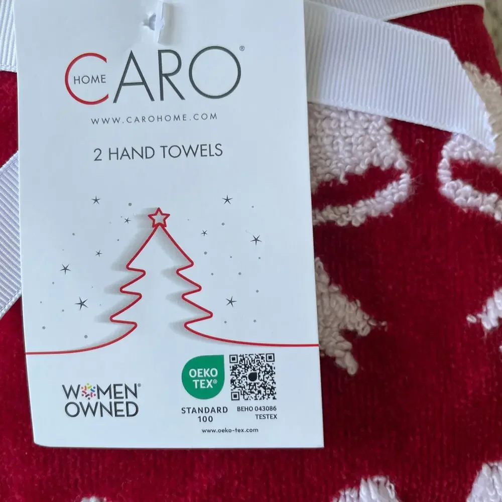 Caro Home CHRISTMAS BOW Hand Towels Set of 2 Red & White Holiday Decor